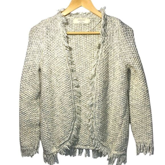 ZARA Fringed Open-Front Chunky Cardigan Sweater - Picture 2 of 8